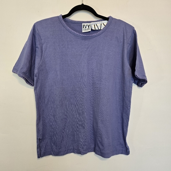 Ivy Club Classic Tops - VTG NWT Ivy Club Classic Purple Short Sleeve T-Shirt with Embroidered Detail